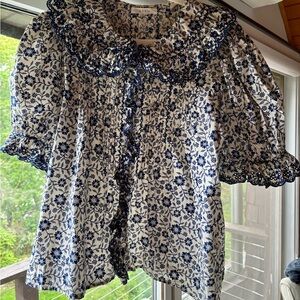 Doen Floral Blouse with Blue Accents